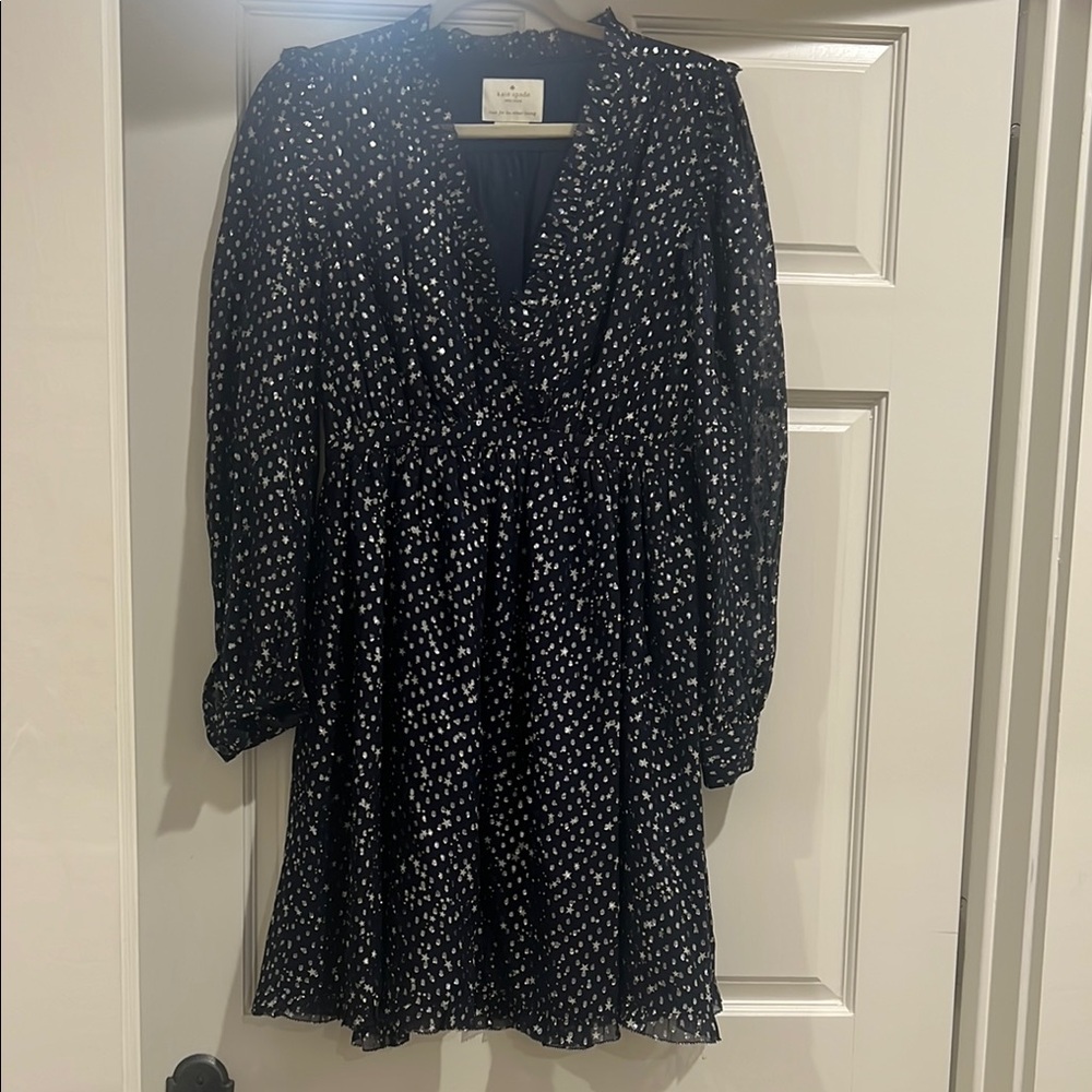 Kate Spade Black and White Dress with V-neckline and Long Sleeves